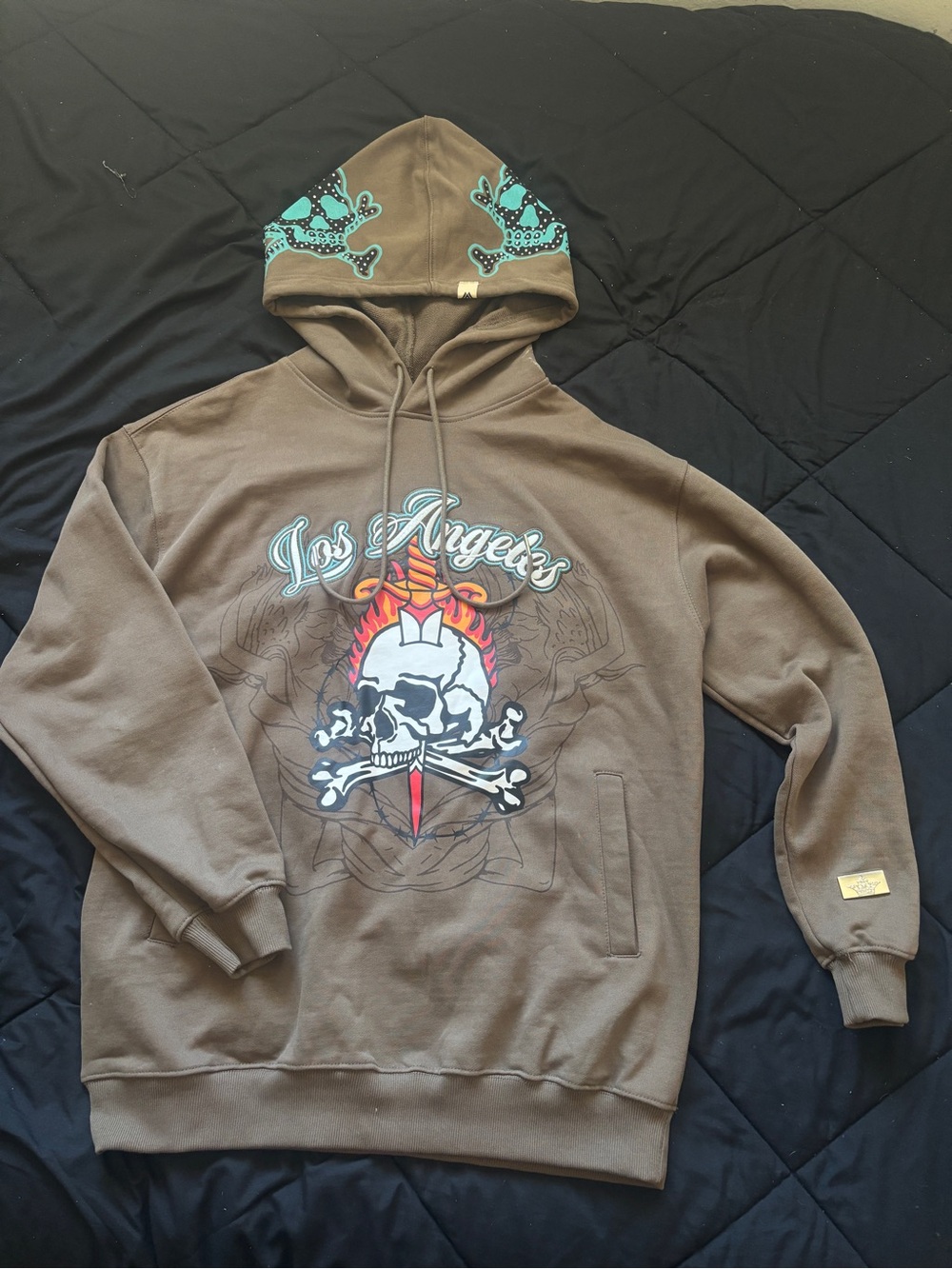 Los Angeles Graphic Brown Hoodie with Skull & Flame #Watson